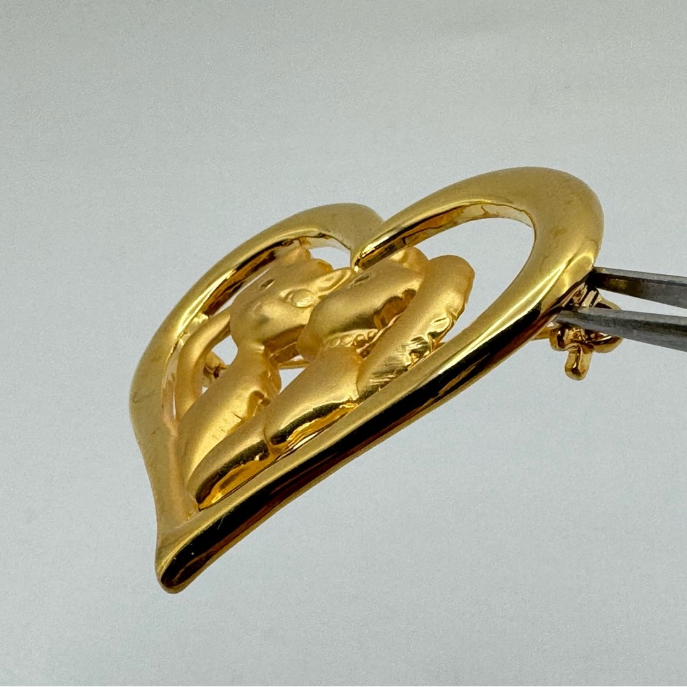 Danecraft Gold Tone Cat Heart Brooch Romantic Vintage Style Pin New Classic - Picture 4 of 6